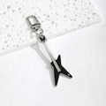 Black and silver electric guitar keychain with lobster clasp on a white stone background - Black