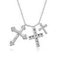 Collana multistrato in argento S925 con ciondoli a croce e dettagli in strass - Oro Bianco