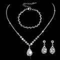 Macro shot of silver bridal necklace and earrings set with teardrop sparkling crystals - 463+785 Necklace Earrings Bracelet Set / Silver