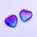 Chic purple to blue gradient glass heart pendants with gold clasp for women - Purple Blue