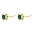 Close-up of 18K gold plated stud earrings with round green emerald cubic zirconia - 1 Pair / Gold Green Zirconia