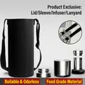 Accessories for 316 stainless steel vacuum flask including black strap pouch and tea filter - Universal / Lid + Sleeve + Filter + Rope / Accessory Set