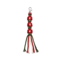 Handgefertigter Schlüsselanhänger mit Blumen und Quasten in Rot Weiß Grün mit Metallclip - Anhänger-Stil / Silberner Schlüsselanhänger / Rot