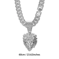 Silver Cuban chain necklace with rhinestone lion head pendant, 60cm length variant - 60CM / Silver with 60cm Cuban Chain