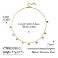 Detailed spec sheet showing waterproof stainless steel chain necklace with zircon stones - Colorful Zirconia Style (YYN025398-CL)