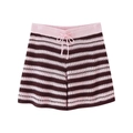 Pink and purple striped knit shorts with adjustable drawstring waist for women - Pink Purple Striped Knit Shorts