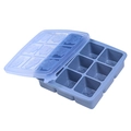 Blue silicone food mold with 6 cube compartments and embossed cartoon bear design - Small 9-Hole Supplement Grid / Blue