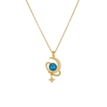 Gold-plated planet and moon necklace featuring a dark blue cosmic stone pendant - Moon Planet Style (A1833)
