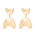 Detailed close-up of golden fish tail earrings with fine brushed metal texture details - Gold Fish Tail Earrings (KC Gold 4620)