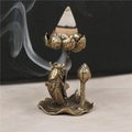Bruciatore di incenso a riflusso in ottone vintage con foglia di loto e design di carpe - Loto e Carpa