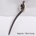 Minimalist black sandalwood hair pin with 18cm length and hollow cloud carving - Surging Waves