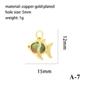 18K gold plated copper fish pendant with colorful crystals and zircon stones - Gold Fish A-7 (Green)