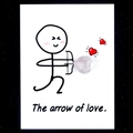 The arrow of love card with a natural 15mm heart-shaped crystal on a black starry background - White Crystal