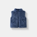 Kids warm navy blue fleece vest with stand collar and zipper for autumn and winter - Blue / 80cm