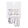 Negendelige zilveren oorbellen set met witte parels en vlinders op een displaykaart - Zilveren Stijl (AD-9664-2)