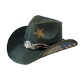 Western straw cowboy hat in navy blue with USA metal badge and eagle star design - Adult 58cm One Size / Army Green Wing Design