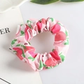 Chiffon scrunchie with cute pink peach and green leaf patterns on a white background - 20# Big Apple