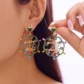Green glitter wreath earrings with golden 'merry & bright' text and plug-shaped studs - Green Merry Bright Wreath Plug (ER25Y0271-3)
