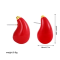 Polished red water-drop stainless steel earrings with gold accents and size metrics - Gold Red (22538_3)