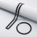 Men's hip hop black plated titanium steel curb chain necklace and bracelet set - Bracelet / Black / 5.5mm x 20cm