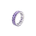 Minimalist silver eternity ring featuring rectangular purple crystals with claw setting - Steel + Purple Zirconia