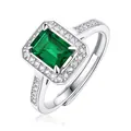 Elegant 925 sterling silver adjustable ring with emerald-cut green stone and zircon - R10749 Emerald Octagon 5*7mm / Adjustable Open