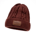 Berretto bordeaux in maglia a trecce con fodera in pile e toppa in pelle per l'inverno - Regolabile / Borgogna
