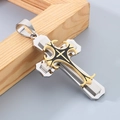 Three-layer cross pendant necklace in gold and silver finish with black enamel inlay - Style B Two-tone Gold (Pendant Only)
