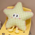 Cartoon star plush pillow in green plaid fabric with cute face on yellow chair - Green Plaid Star