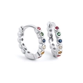 Polished 925 sterling silver hoop earrings with vibrant rainbow zircon stones - EQE35-Silver Rainbow Gem