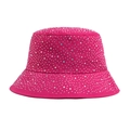 Chapeau bob rose en coton orné de strass brillants dans un style de mode Y2K chic - Ajustable (55-59 cm) / Rose rouge avec diamants blancs