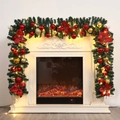 2.7m Christmas garland with red gold ornaments and LED lights on a white fireplace - 2.7m Decorated Garland With LED Light (10M Plug-in Yellow Light)