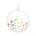 Detailed view of handmade copper wire Tree of Life pendant with colorful crystal stones - Silver + Multicolor