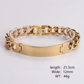 Dettaglio del bracciale a catena grumetta dorato da 21,5 cm con piastra lucida da 12 mm - Stile Lunghezza 21.5cm / Oro 18K