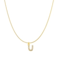 Golden snake chain necklace featuring a sparkling letter U pendant with white zircons - Letter U