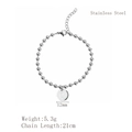 Bracciale a sfere in acciaio inossidabile argento con ciondolo moneta Elizabeth e cuore - Stile Ritratto Moneta (LB1168) / Argento