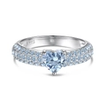 Elegant S925 sterling silver ring featuring a light blue heart-shaped cubic zirconia - Blue Heart Halo