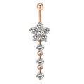 Rose gold navel ring with flower-shaped zircon and three-stone vertical tassels - Rose Gold Flower