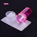 Pink transparent nail art stamper kit with silicone head and scraper on black background - Single Head Stamper Style / Pink