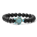 Matte black beaded bracelet featuring a turquoise turtle charm centerpiece - Frosted Black Glass