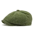 Retro grass green herringbone newsboy cap for men and women with vintage textures - Adjustable (56-60cm) / Green Herringbone