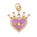 Golden heart pendant with purple enamel, devil's eye design and sparkling cubic zirconia - Crown Heart Evil Eye Purple