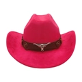Cowboyhut in Hot Pink mit braunem Lederband und silbernem Stierkopf-Ornament - Fuchsia