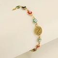 Golden Evil Eye bracelet with multi-colored enamel beads and a personalized letter Z pendant - Letter N