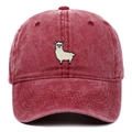 Vintage washed red baseball cap with alpaca embroidery and curved brim for outdoor sun protection - Adjustable / Burgundy