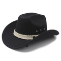 Black western felt cowboy hat with raw-edge ribbon band and metal M logo detail - M (56-58cm) / Black