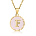 Golden necklace with round pink shell pendant featuring an inlaid letter F design - Gold F (With Chain)