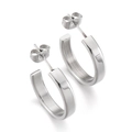 Polished silver stainless steel C-shaped hoop earrings with a sleek mirror finish - Steel