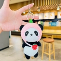 Porte-clés panda en peluche avec cape rose et petit sac fraise mignon - Panda fraise
