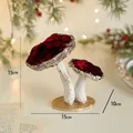 Burgundy velvet mushroom holiday decor with gold glitter edges and a white stem - Double Glitter Sequin Mushrooms / Burgundy